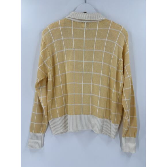 FIA Italia Vintage Knit Jacket Womens XL Yellow White Windowpane Full Zip Collar - Picture 9 of 16